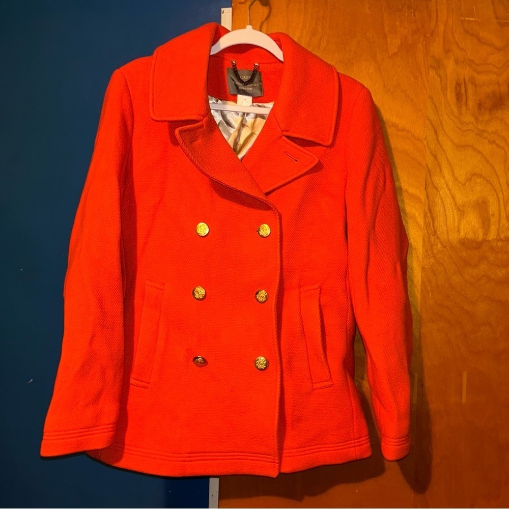 Jcrew Orange Gold Nello Gorilla stadium cloth Pea Coat Size 12 j.crew dress coat